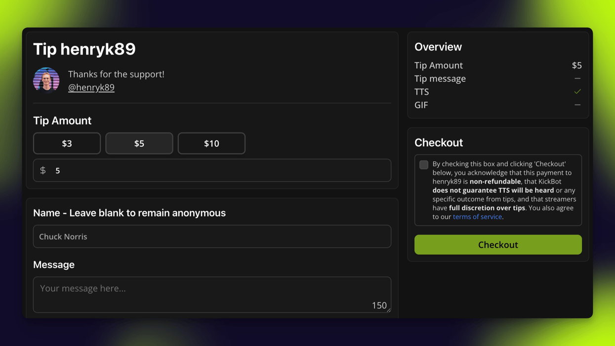 Tipping System demo